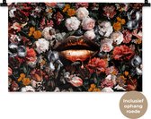 Wandkleed - Wanddoek - Lippen - Bloemen - Verf - Oranje - Kunst - Abstract - Oude meesters - 60x40 cm - Wandtapijt