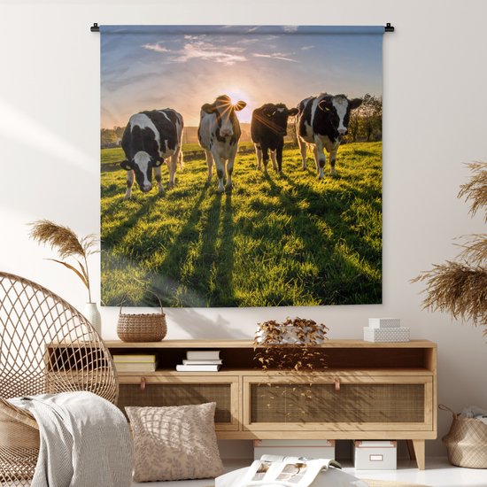 Tapisserie - Tapisserie - Vaches - Soleil - Herbe - Animaux - Ferme - 150x150 cm - Tapisserie