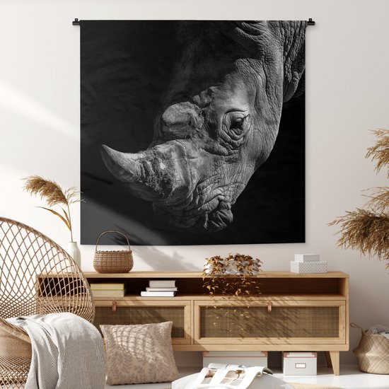 Tapisserie - Toile murale - Rhinocéros - Animal sauvage - Portrait - 120x120 cm - Tapisserie