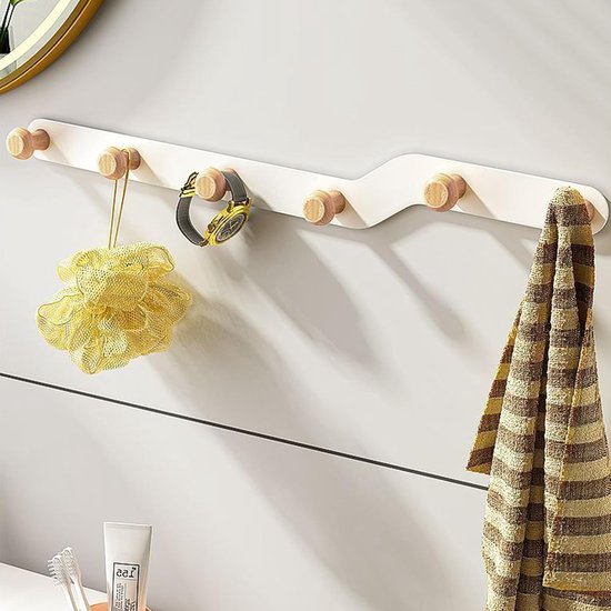 AceList Garderobe en hoedenstandaard, stevige houten kapstok, kledinghaken muur met 8 haken, ganggarderobe, 2 stuks (wit AceList Garderobe en hoedenstandaard, stevige houten kapstok, kledinghaken muur met 8 haken, ganggarderobe, 2 stuks (wit