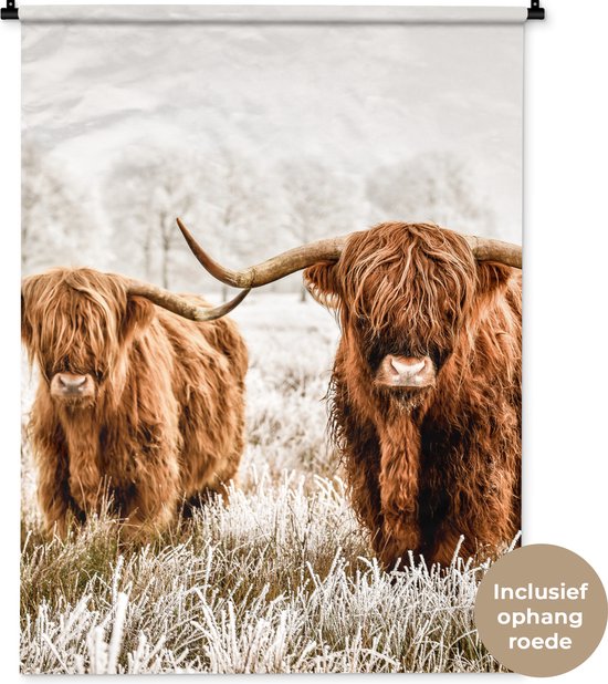 Wandkleed - Wanddoek - Schotse hooglander - Koe - Dieren - 90x120 cm - Wandtapijt