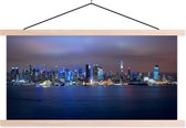 Posterhanger incl. Poster - Schoolplaat - New York - Skyline - Nacht - 150x75 cm - Blanke latten