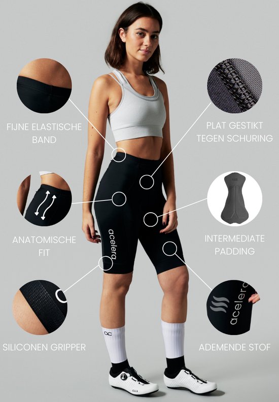 Acelera Essential Fietsshort Dames met Zeem - Fietsbroek - Wielrenbroek - Wielerbroek - Mountainbike - Bibshort - Spinning - Fietskleding - Koersbroek - Kort - Dames - Maat S van Merkloos — afbeelding 4