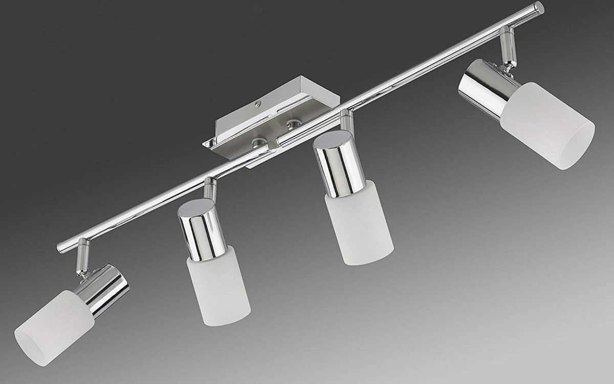 Trango 4-vlams plafondlamp 2007-48 chroom-look & geborsteld aluminium serie *GRACE* incl. 4x G9 LED lampen 3.000K warm witte lichtkleur Badkamerlamp, gangverlichting, keukenlamp, draaibare plafondlamp, kroonluchter