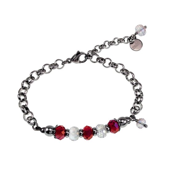 Bracelet Femme - Acier Inoxydable - Bracelets à maillons Ronds avec Cristaux Rouge Foncé - Ajustable