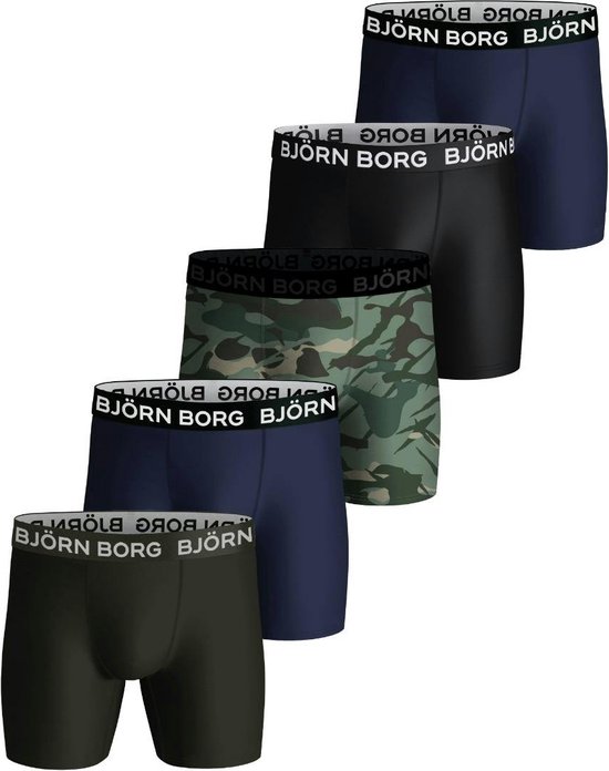 Bjorn Borg - Björn Borg Performance Boxershorts 5-Pack Zwart Groen Blauw - Heren - Maat M - Body-fit