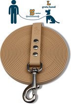Laisse longue Miqdi - BioThane ® - crème - 5 mètres de long - 19 mm de large - L/XL - grand chien - laisse longue pour chien - sans poignée