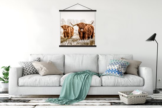 Porte-affiche avec affiche - Affiche scolaire - Highlander écossais - Vache - Animaux - 90x90 cm - Lattes noires