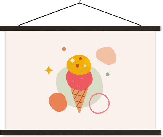 Porte-affiche avec affiche - Affiche scolaire - Glace - Été - Couleurs - 90x60 cm - Lattes noires