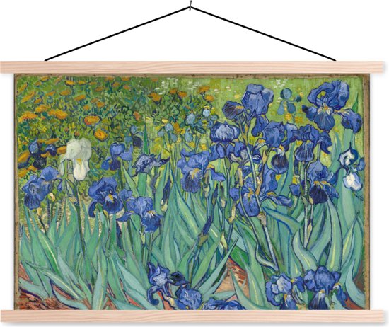 Posterhanger incl. Poster - Schoolplaat - Irissen - Vincent van Gogh - 150x100 cm - Blanke latten