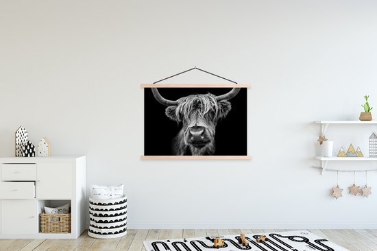 Gros plan d'un montagnard écossais en affiche textielposter noir et blanc lattes vierge 120x80 cm - Tirage photo sur affiche d'école (décoration murale salon/chambre)