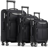Kofferset, 3-delig, stoffen koffer, zachte schaal, uitbreidbare reiskoffer, licht, duurzaam, trolley, handbagage, sets met TSA-slot en 4 wielen