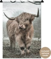 Wandkleed - Wanddoek - Schotse hooglander - Natuur - Herfst - Dieren - Wild - Bos - 60x90 cm - Wandtapijt