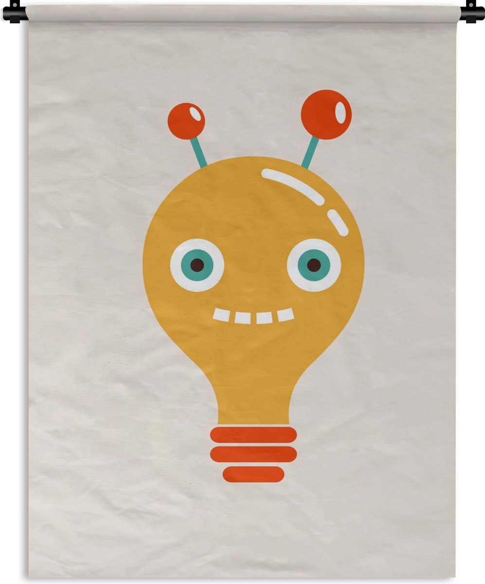 Wandkleed - Wanddoek - Robot - Gloeilamp - Gezicht - Antenne - Kinderen - 120x160 cm - Wan