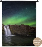 Wandkleed - Wanddoek - Noorderlicht - Waterval - IJsland - Natuur - 60x80 cm - Wandtapijt