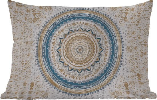 Coussins d'extérieur - Mandala - Blauw - Bohème - Wit - Design - 60x40 cm - Résistant aux intempéries