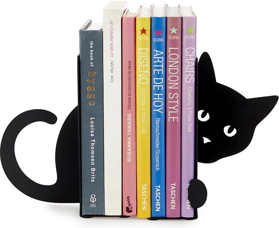 Boekensteun Hidden Cat Kleur Zwart Boekensteun voor de boekenplank in de vorm van een kat, 2 steunen
