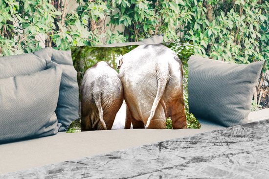 Coussins d'extérieur - Jardin - Deux éléphants marchent dans la forêt - 60x40 cm