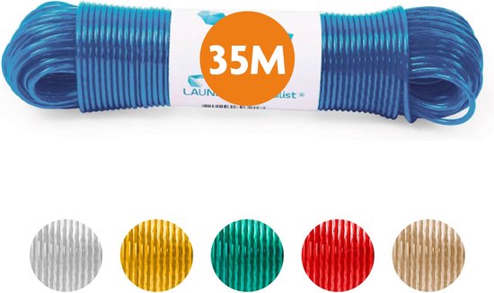LaundrySpecialist Waslijn - Waslijndraad - Wasdraad - Waslijndraad met stalen kern - 35 meter met stalen kern - Blauw