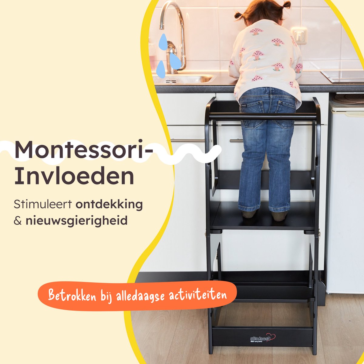 Hoogteverstelbare Leertoren Voor De Keuken - Montessori Kinderstoel Met 3 Standen Geschikt Vanaf 12 Maanden Zwart