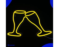Neon Lamp - Champagneglazen Proost - Incl. Ophanghaakjes - Neon Sign - Neon Verlichting - Neon Led Lamp - Wandlamp