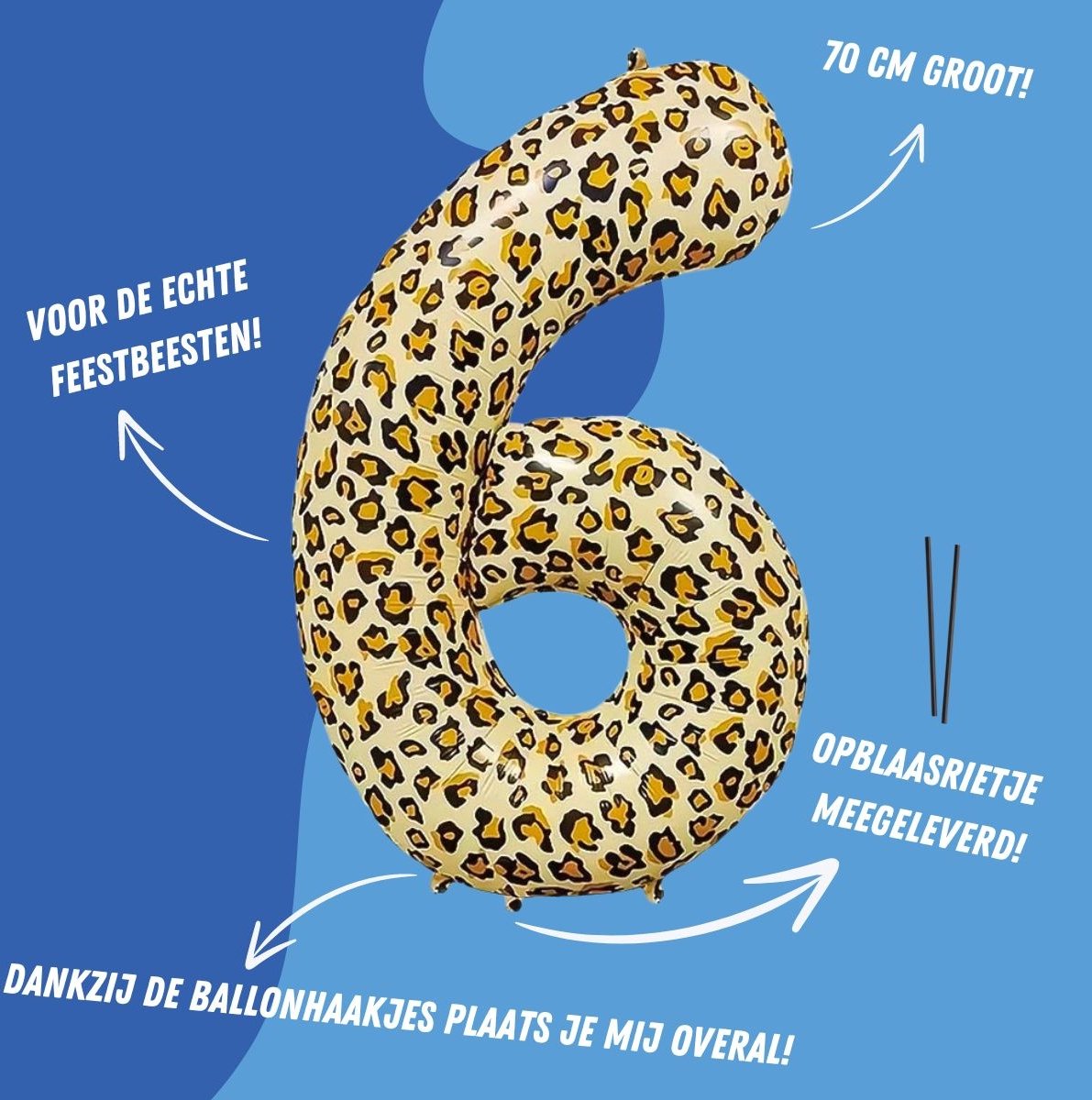 Folieballon Cijfer 6 Jaar Verjaardag Versiering Cijferballon Dier Feest Decoratie Helium Ballonnen Folie Panter - 70 Cm — afbeelding 2