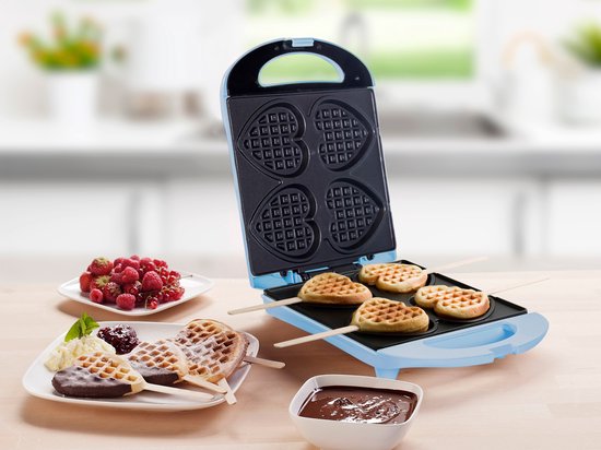 Bestron Wafelijzer - DSW271B - 1400W - 4 mini hartvormige wafels - Incl. 20 houten stokjes - Blauw - 5 jaar garantie van Bestron — afbeelding 3