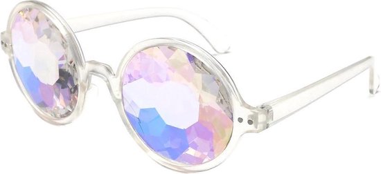 New Age Devi - Spacebril - Trippy Tripbril - Caleidoscoopbril met gekleurde lenzen in wit/transparant