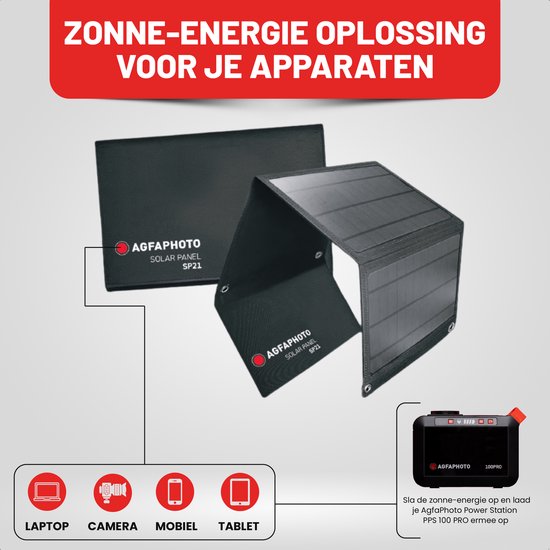 AgfaPhoto Solar Panel SP 21 - Opvouwbaar Zonnepaneel - Solar Panel - Camping Zonnepaneel - Portable Oplader - Draagbare zonnepaneel - 21 W - 1x DC 1x USB Output van AgfaPhoto — afbeelding 2