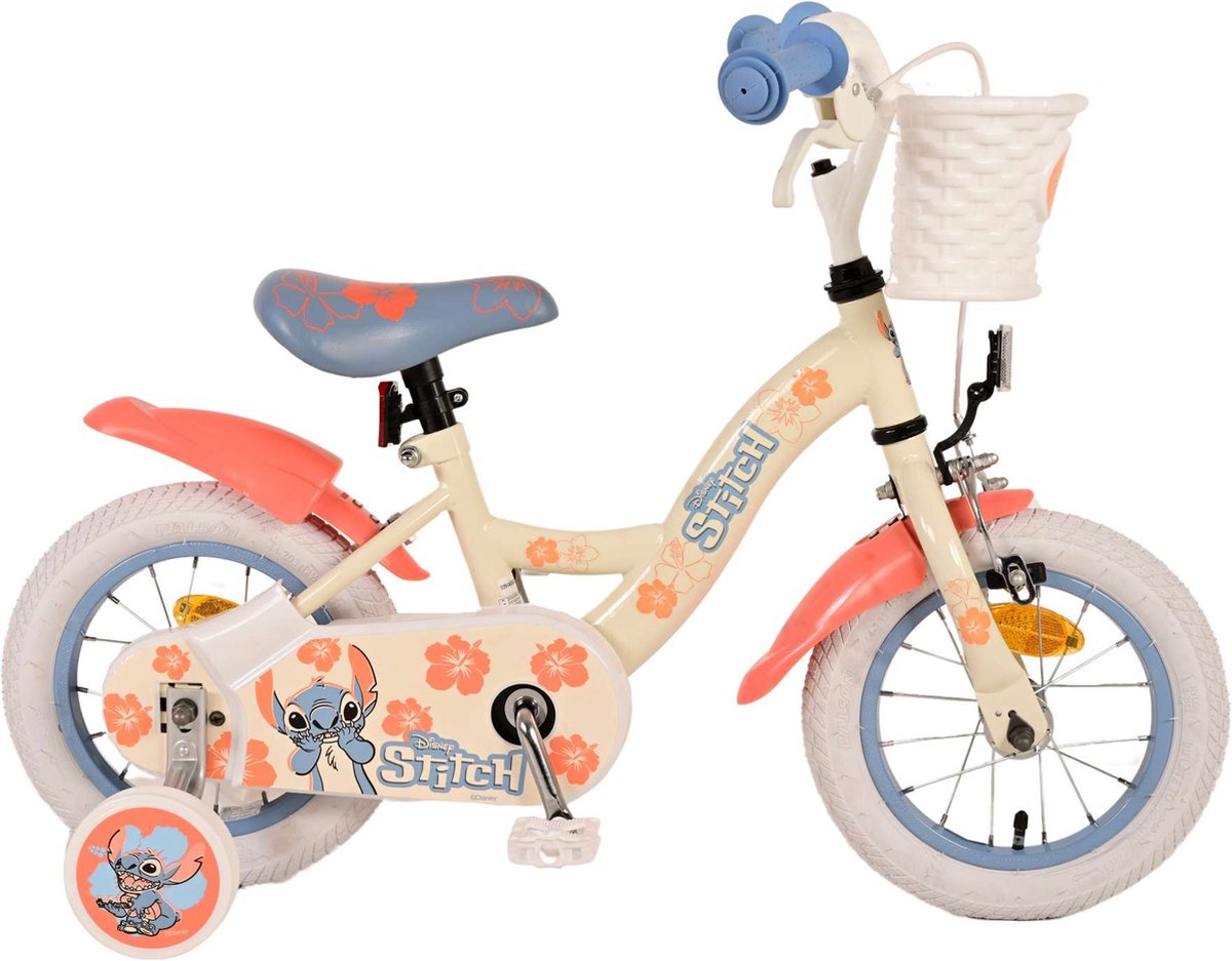 Disney Stitch Kinderfiets Meisjes 12 Inch Crème Koraal Blauw