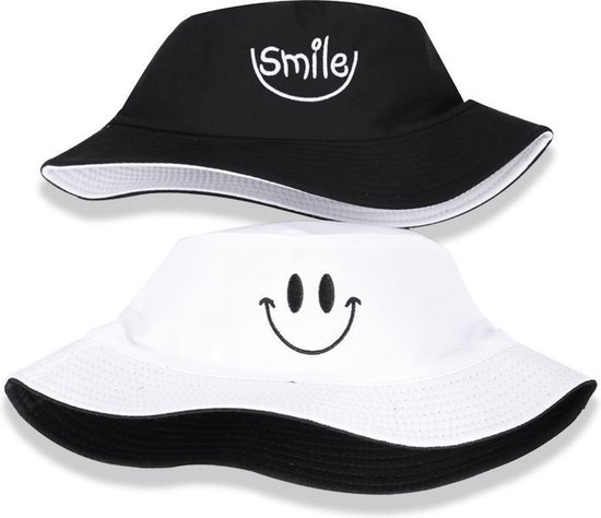 Jumada's - Reversible Bucket Hat⁠ - Vissershoedje⁠ - Zonnehoed⁠ - Smiley⁠ - Zwart/Wit⁠ - Omkeerbaar