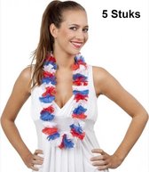 *** 5x Hollandse Vlag Kleuren - Hawaii bloemen krans - Rood-Wit-Blauw - Toppers Hawaii slingers - Feestje - USA - Voetbal - Vrijgezellendag - van Heble® ***