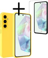 Hoes Geschikt voor Samsung A35 Hoesje Siliconen Back Cover Case Met Screenprotector - Hoesje Geschikt voor Samsung Galaxy A35 5G Hoes Cover Hoesje - Geel