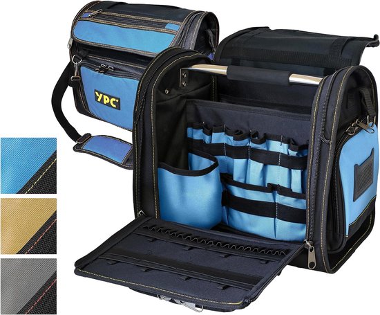YPC Carrier Gereedschapsmand XL, draagbare gereedschapstas met stabiele bodem, waterdicht, scheurvast, opvouwbaar, schouderriem met bekleding en metalen handgreep, grijs-zwart, 40,5 x 30 x 19,5 cm, 20