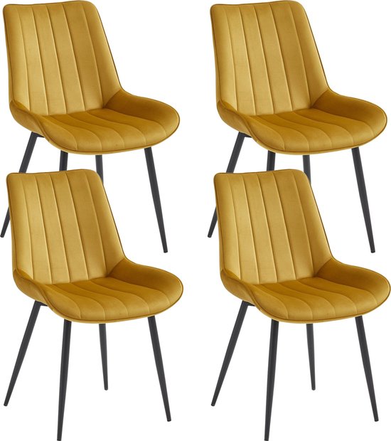 Colenis® - Chaise de salle à manger Verta - Lot de 4 - Jaune ocre - Velours - Industriel