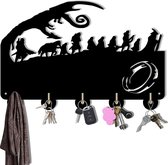 Ringen Sleutelhaken Decor Geschenken Sleutelbord Zwart Hakenrek Zelfklevend met 5 haken Wandmontage Sleutelhouder voor muur, ingang en keuken (1)