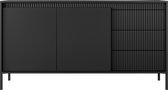 Ladekast - 2 deuren - 3 laden - Metalen poten - Ruime planken - Zwarte kleur - 153 cm