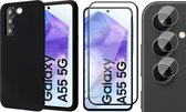 Hoesje geschikt voor Samsung Galaxy A55 - Screenprotector Volledig Dekkend Glas & Camera - Mat Back Case Zwart