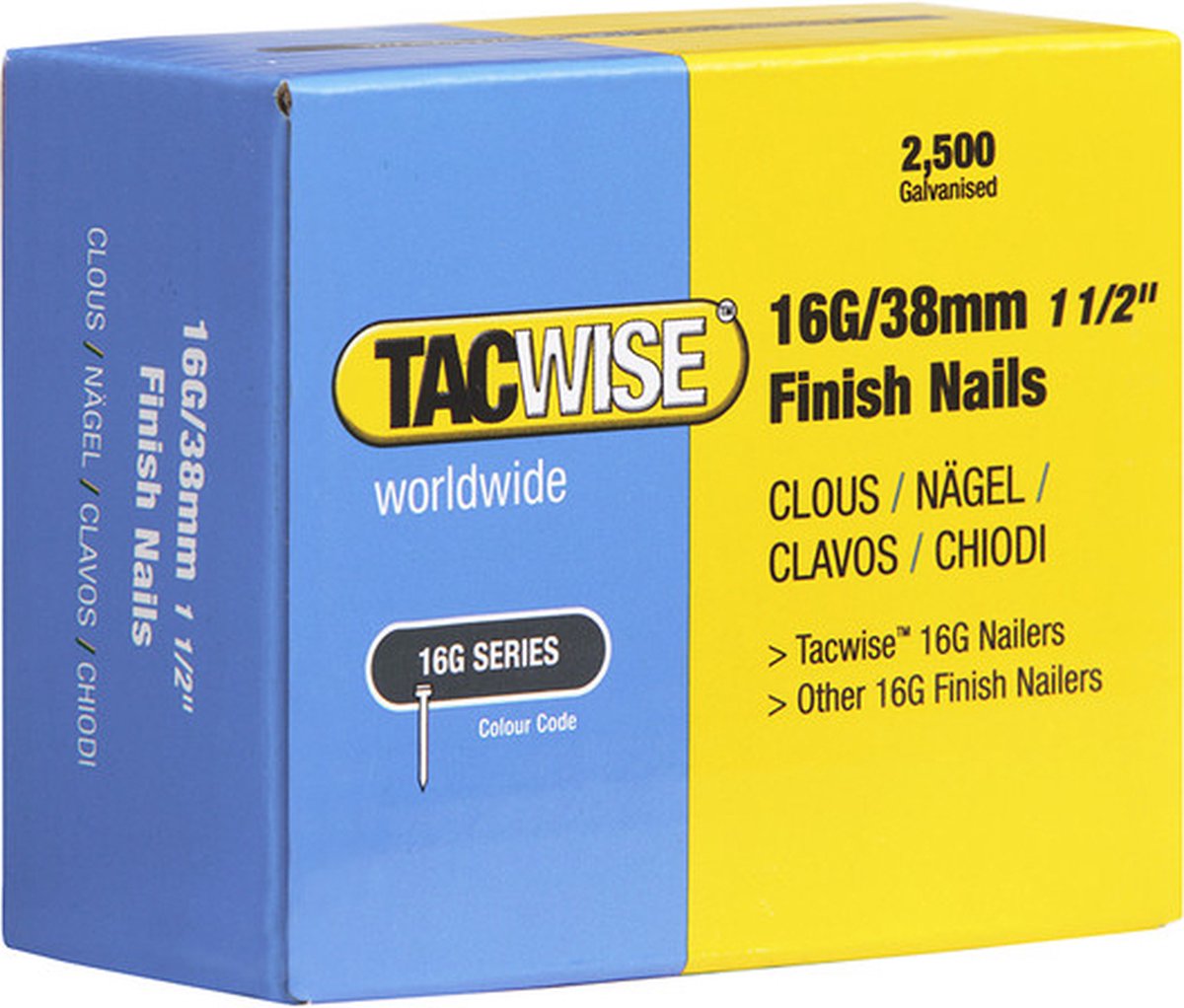 Tacwise afbouwnagel maat 16 - Nagel voor tacker - 38 mm - Gegalvaniseerd - 2500 stuks