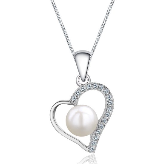 ASTRADAVI S925 Sterling Zilveren Sieraden - Hanger - Zoetwater Parel & Zirkonia Hart Hanger Ketting