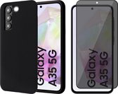 Hoesje geschikt voor Samsung Galaxy A35 - Privacy Screenprotector Volledig Dekkend Glas - Mat Back Case Zwart