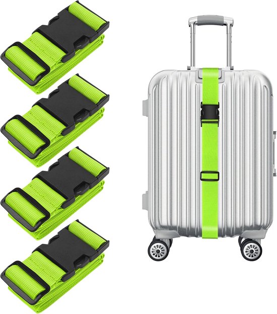 Set van 4 premium kofferriemen, groen, nylon kofferband, bagageriem, bagageriem, reiskoffer, extra stabiele en veilige gesp