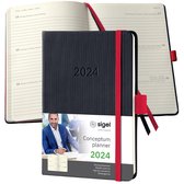 Agenda hebdomadaire Sigel Conceptum - A6 - 2025 (NL/ FR/EN/DU) - noir-rouge - couverture rigide - SI-C2509