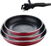 Click&Cook édition rouge | Set de casseroles 4 pièces 18, 20 et 24 cm + manche ergonomique amovible | Aluminium pressé et antiadhésif | Pour tous les types de poêles et fours