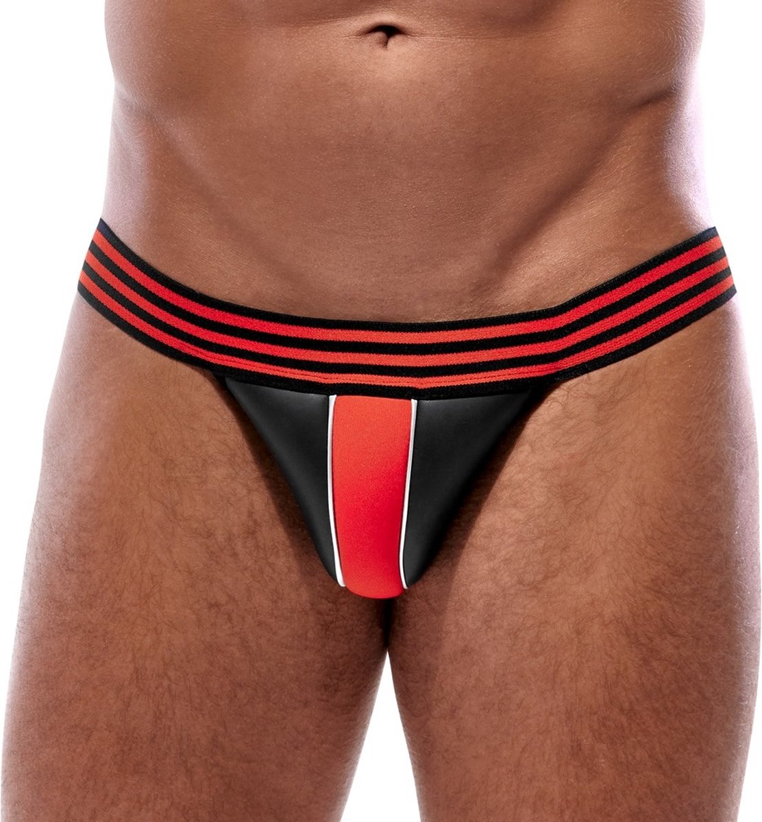 Svenjoyment Opvallend Gestreepte Jockstrap in Neopreen Gestreepte Look - Maat L/XL