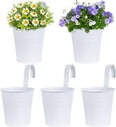Set de 5 pots de fleurs suspendus en métal style vintage pour balcon, pots de fleurs à suspendre avec crochets pour décoration de balcon extérieur intérieur mur de jardin