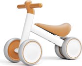 Loopfiets 1 , 2 en 3 Jaar - Balance Bike voor Meisjes en Jongens - Leren Lopen - 4 Wielen - Wit met Bruin