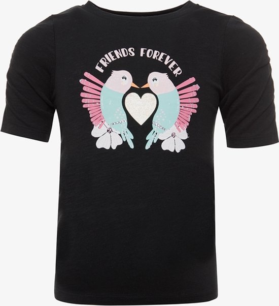 TwoDay meisjes T-shirt zwart met vogeltjes - Maat 122/128