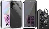 Hoesje geschikt voor Samsung Galaxy A35 - Privacy Screenprotector Volledig Dekkend Glas & Camera Protector - Shockproof Transparant