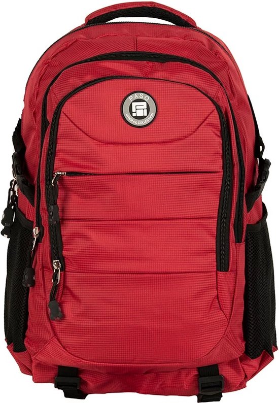 Paso ruime rugzak voor school en op reis - 53x33x22 cm - rood - laptopvak- laptoptas